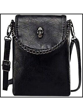 PU Leather Crossbody Phone Bag Skull Wristlet Handbag Small Gothic Purse
